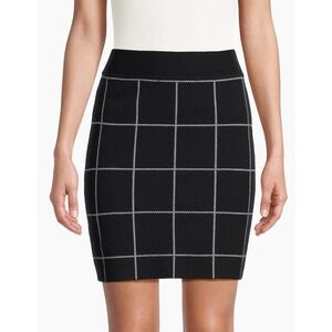 Saks Fifth Avenue Toccin Sinclair Windowpane Mini Skirt Black Large Knit $275